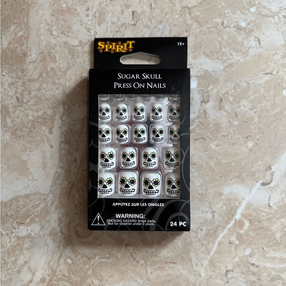 Spirit Mexican Sugar Skull Floral Skeleton Press On Nails 24 Set NEW IN BOX